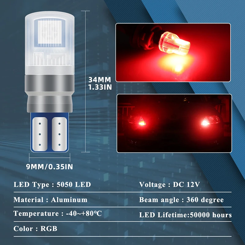2Pcs/Set RGB LED T10 W5W Bulbs - đánh giá và giá Voice Control Light Bulb