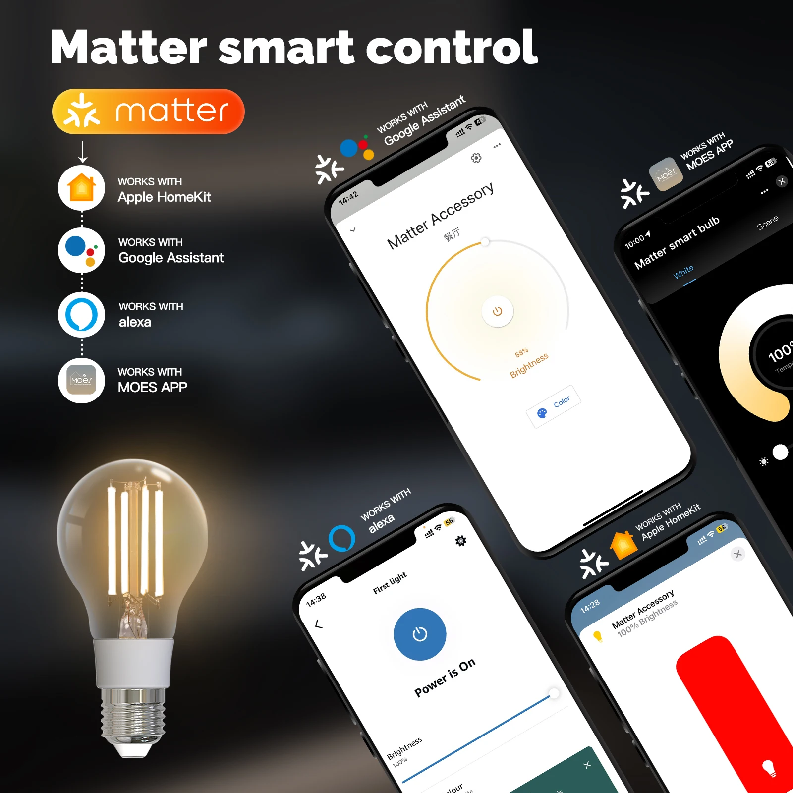 MOES TUYA Matter Smart Filamen - đánh giá và giá Voice Control Light Bulb