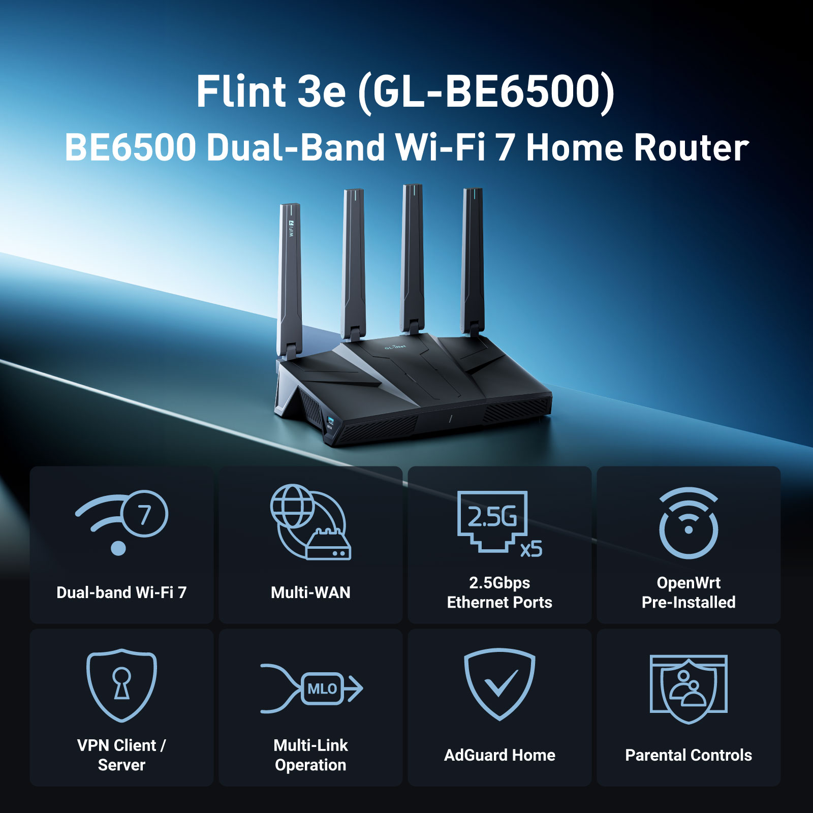GL.iNet GL-BE6500 (Flint 3e) D - đánh giá và giá Smart Home Router